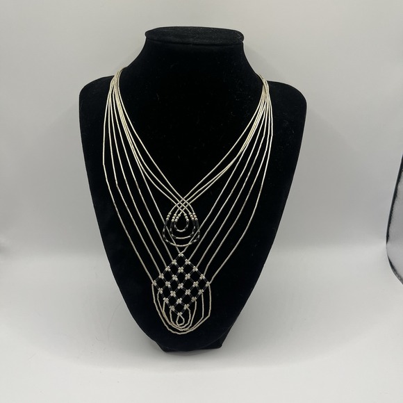 Jewelry - Pair‎ Strand Liquid Silver Bib Necklaces Stamp Sterling Black Beads (Onyx?) 21g